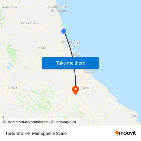 Tortoreto to Manoppello Scalo map