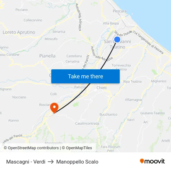 Mascagni - Verdi to Manoppello Scalo map