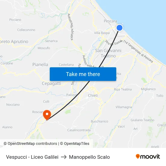 Vespucci - Liceo Galilei to Manoppello Station map