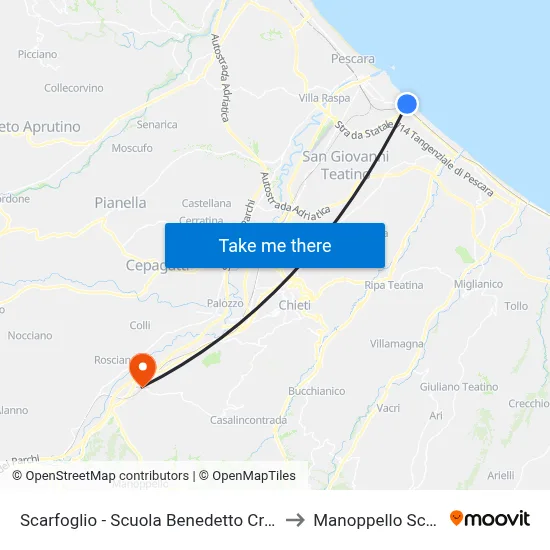 Scarfoglio - Benedetto Croce School to Manoppello Station map