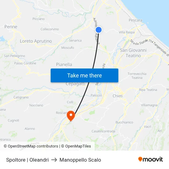 Spoltore | Oleandri to Manoppello Station map