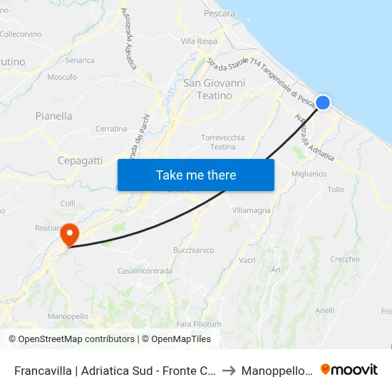 Francavilla | Adriatica Sud - Fronte Conad Magorà to Manoppello Station map