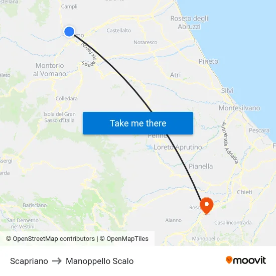 Scapriano to Manoppello Station map