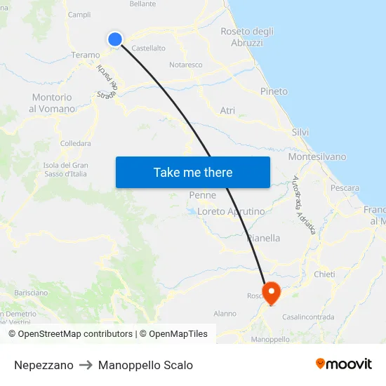 Nepezzano to Manoppello Station map