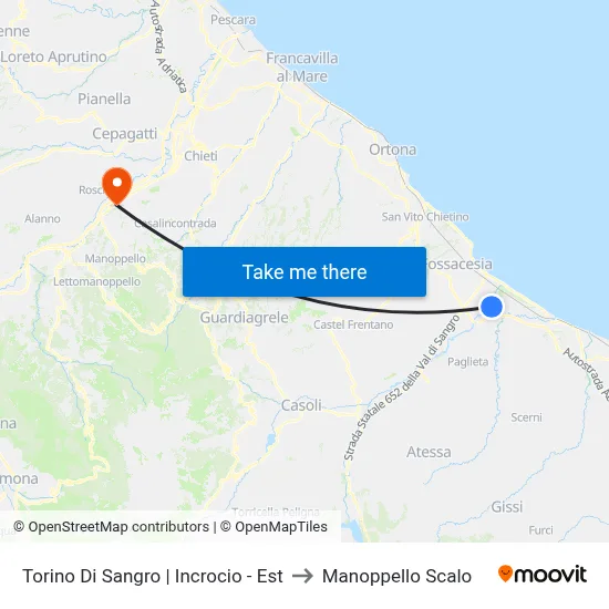 Torino Di Sangro | Incrocio - Est to Manoppello Station map