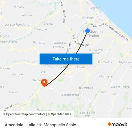 Amendola - Italia to Manoppello Station map