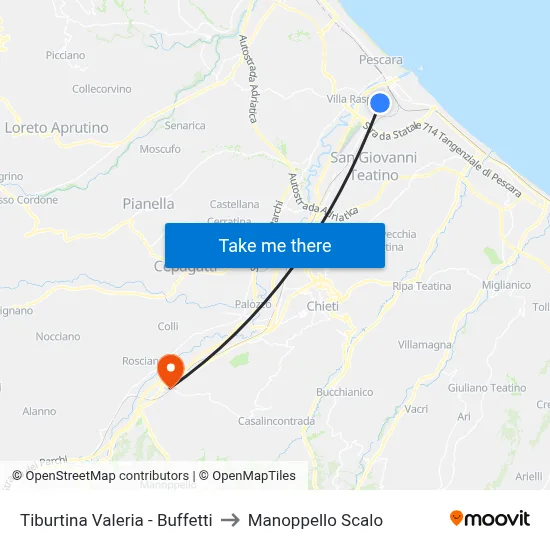 Tiburtina Valeria - Buffetti to Manoppello Scalo map