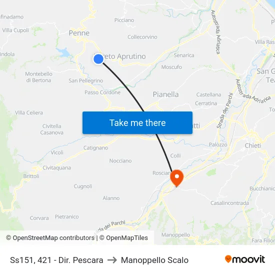 Ss151, 421 - Dir. Pescara to Manoppello Scalo map