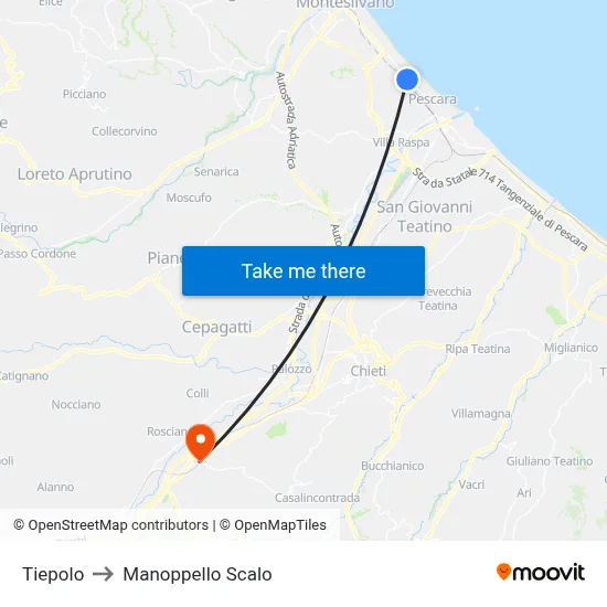 Tiepolo to Manoppello Station map