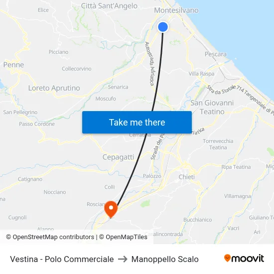 Vestina - Commercial Center to Manoppello Station map