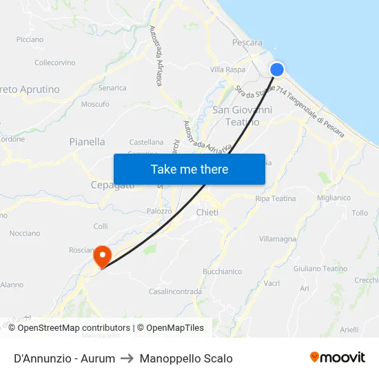 D'Annunzio - Aurum to Manoppello Scalo map