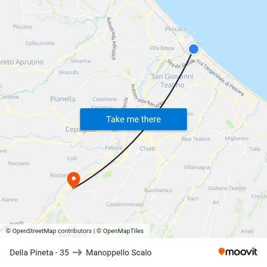 Della Pineta - 35 to Manoppello Station map