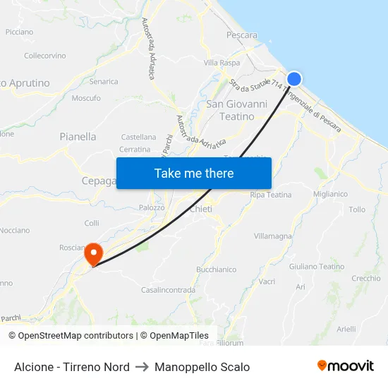 Alcione - North Tirreno to Manoppello Station map
