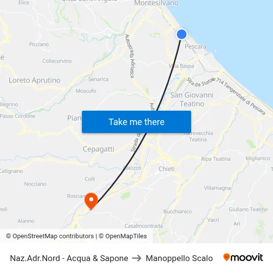 North Adriatic National - Acqua & Sapone to Manoppello Station map