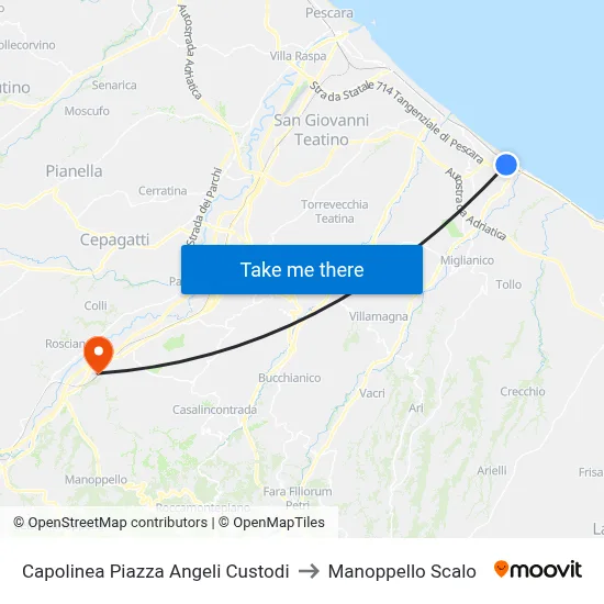 Guardian Angels Square Terminal to Manoppello Station map