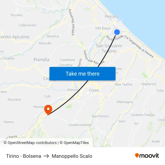 Tirino - Bolsena to Manoppello Station map