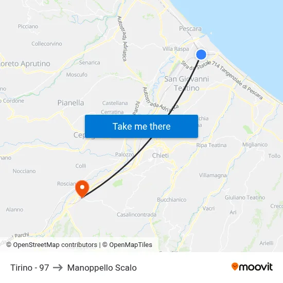 Tirino - 97 to Manoppello Station map
