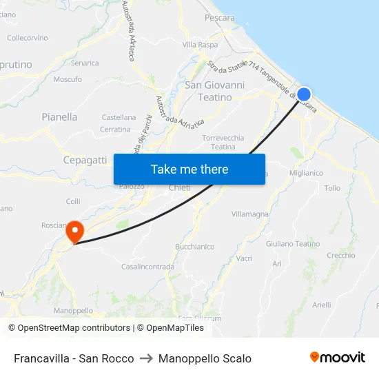 Francavilla - San Rocco to Manoppello Station map