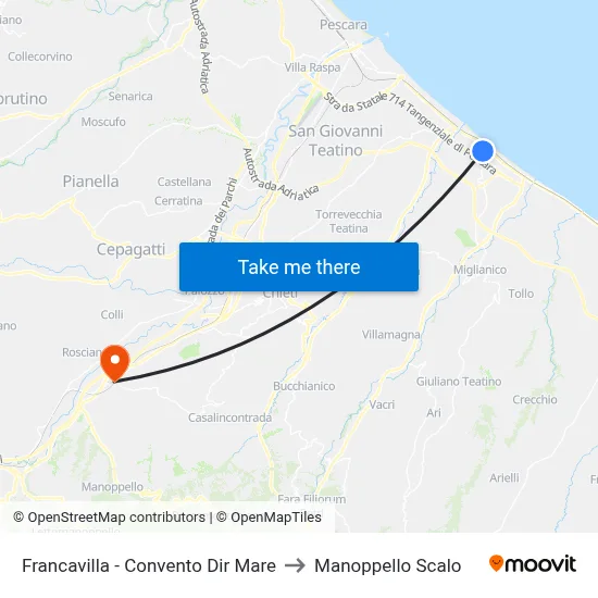 Francavilla - Convent Seaside Direction to Manoppello Station map
