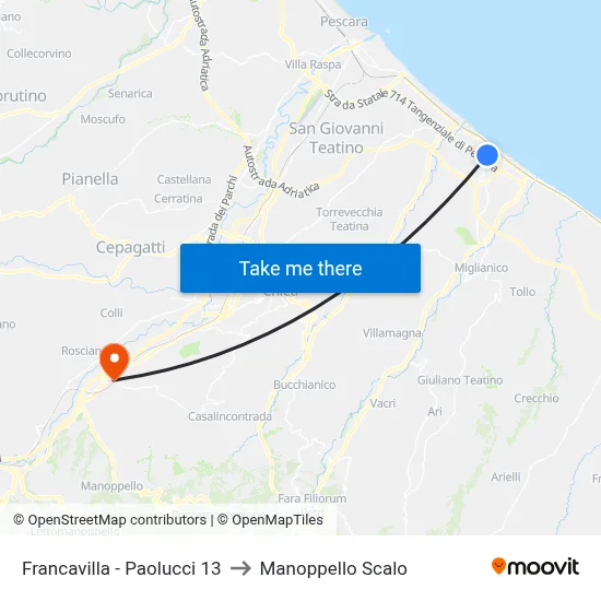 Francavilla - Paolucci 13 to Manoppello Station map