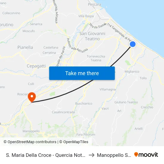 St. Mary of the Cross - Notarrocco Oak to Manoppello Station map
