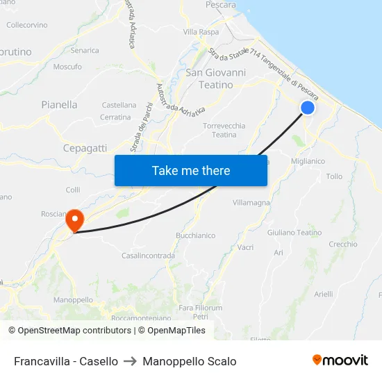 Francavilla - Toll Gate to Manoppello Station map