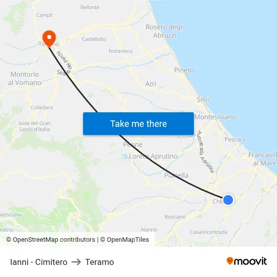 Ianni - Cimitero to Teramo map