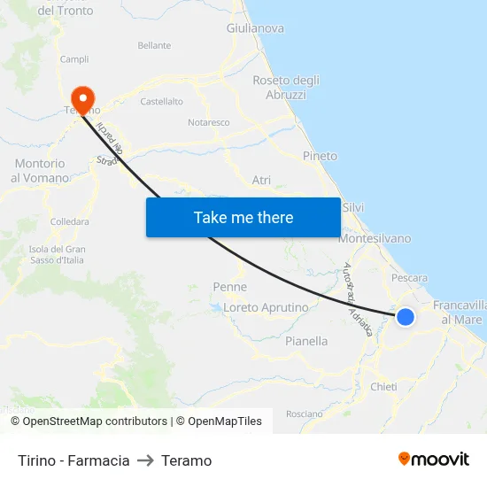 Tirino - Pharmacy to Teramo map