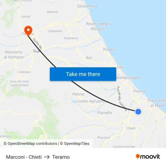 Marconi - Chieti to Teramo map