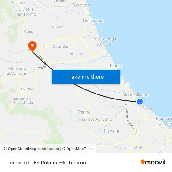 Umberto I - Former Polaris to Teramo map