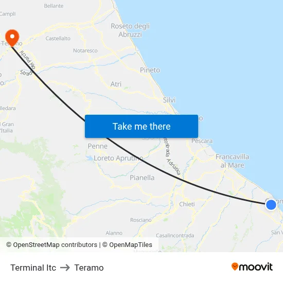 ITC Terminal to Teramo map