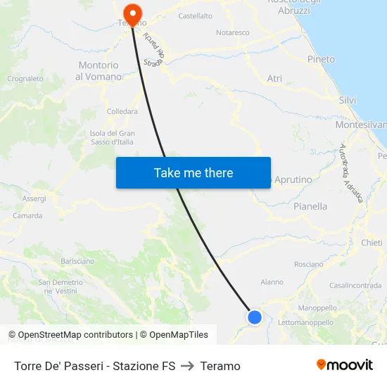 Torre De' Passeri - Railway Station to Teramo map