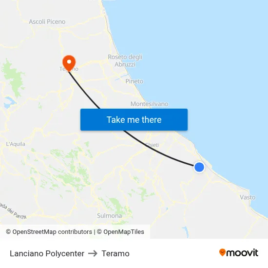 Lanciano Polycenter to Teramo map