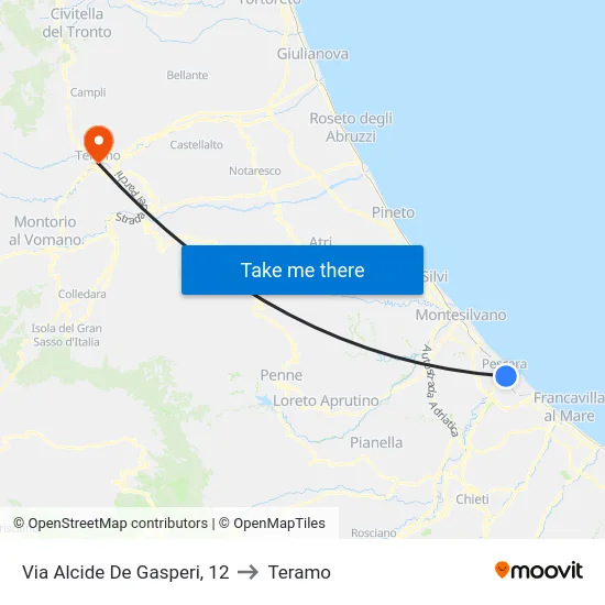 Alcide De Gasperi Street, 12 to Teramo map