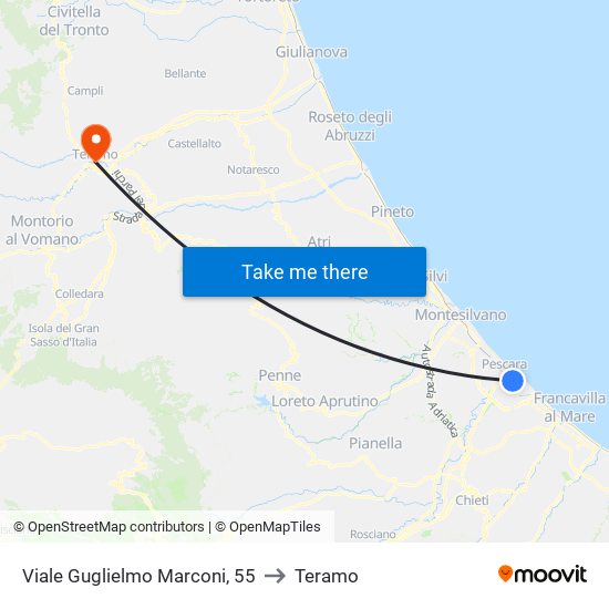 Viale Guglielmo Marconi, 55 to Teramo map