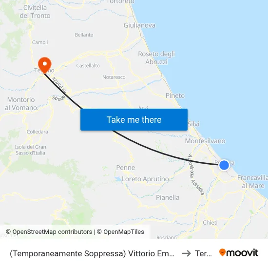(Temporaneamente Soppressa) Vittorio Emanuele II - Bar Lucio to Teramo map