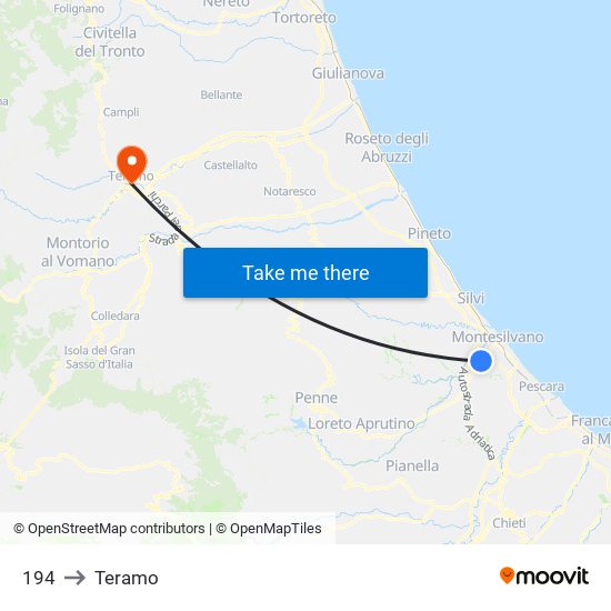 194 to Teramo map