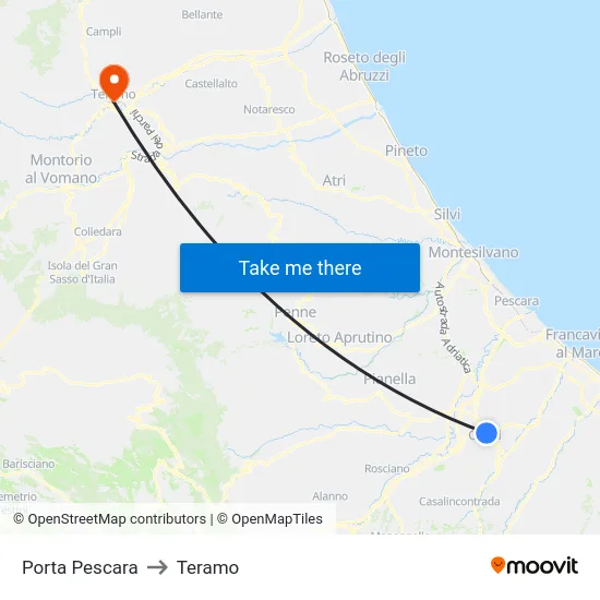 Pescara Gate to Teramo map
