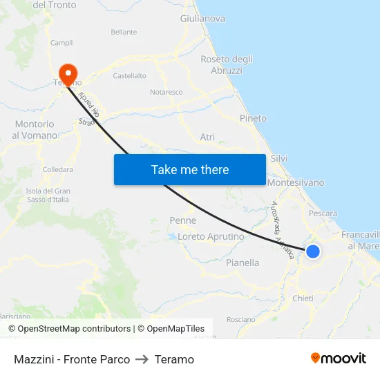 Mazzini - Opposite Park to Teramo map