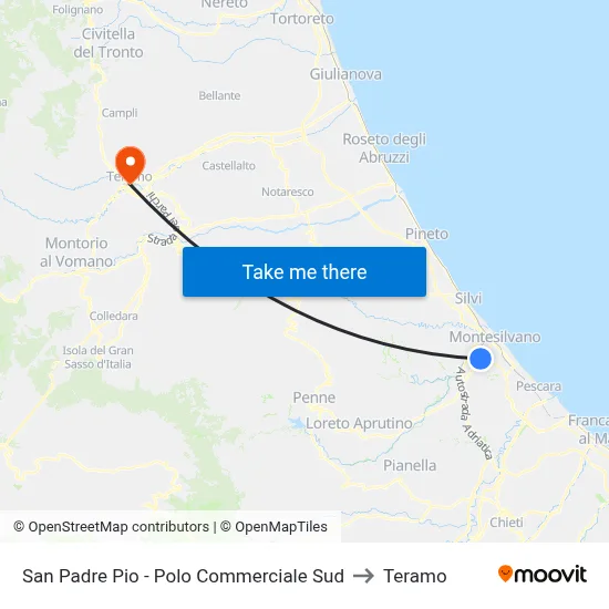Saint Padre Pio - South Commercial Center to Teramo map