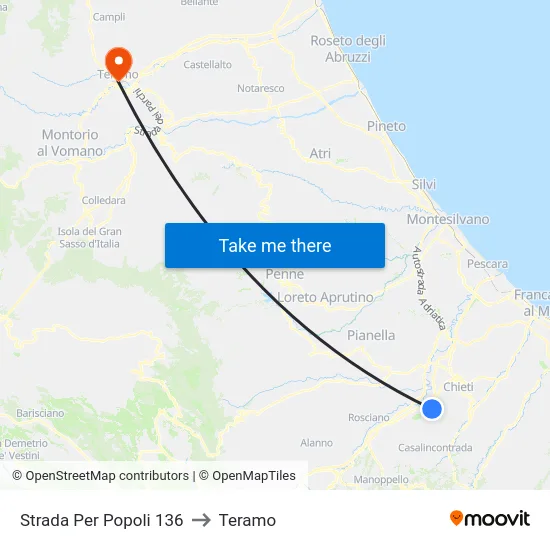 Strada Per Popoli 136 to Teramo map