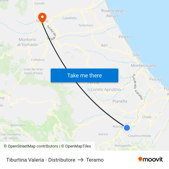 Tiburtina Valeria - Distributore to Teramo map