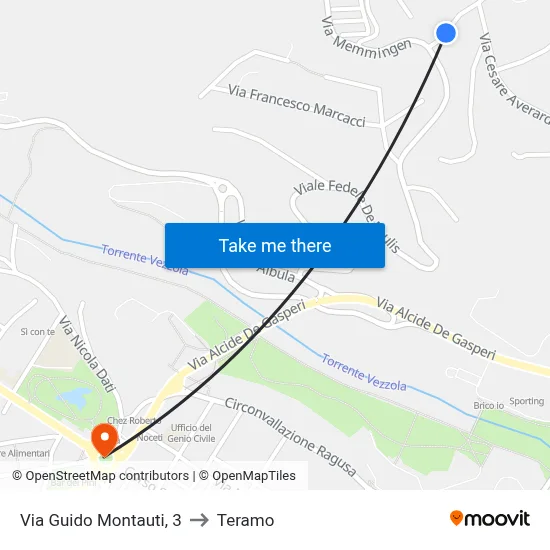3 Guido Montauti Street to Teramo map