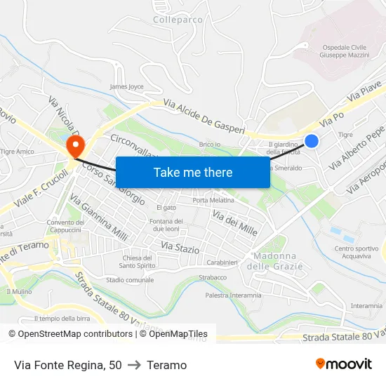 Via Fonte Regina, 50 to Teramo map