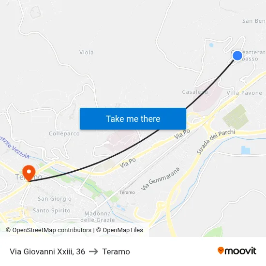 Via Giovanni XXIII, 36 to Teramo map