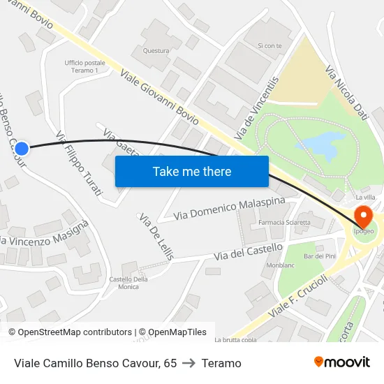 Viale Camillo Benso Cavour, 65 to Teramo map