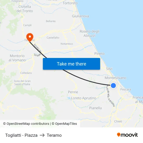 Togliatti - Square to Teramo map