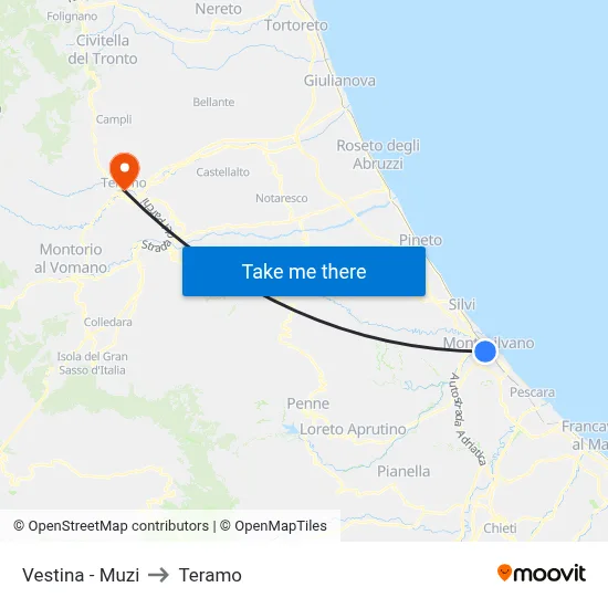Vestina - Muzi to Teramo map