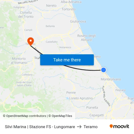 Silvi Marina | Stazione FS - Lungomare to Teramo map