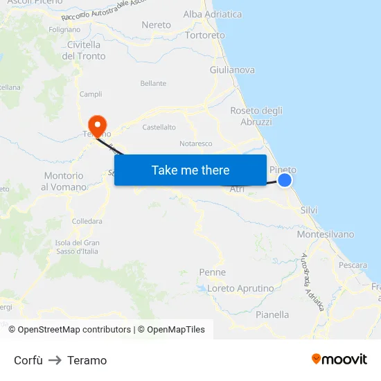 Corfu to Teramo map